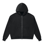 Felpa unisex boxy con cappuccio e zip integrale, lavaggio minerale