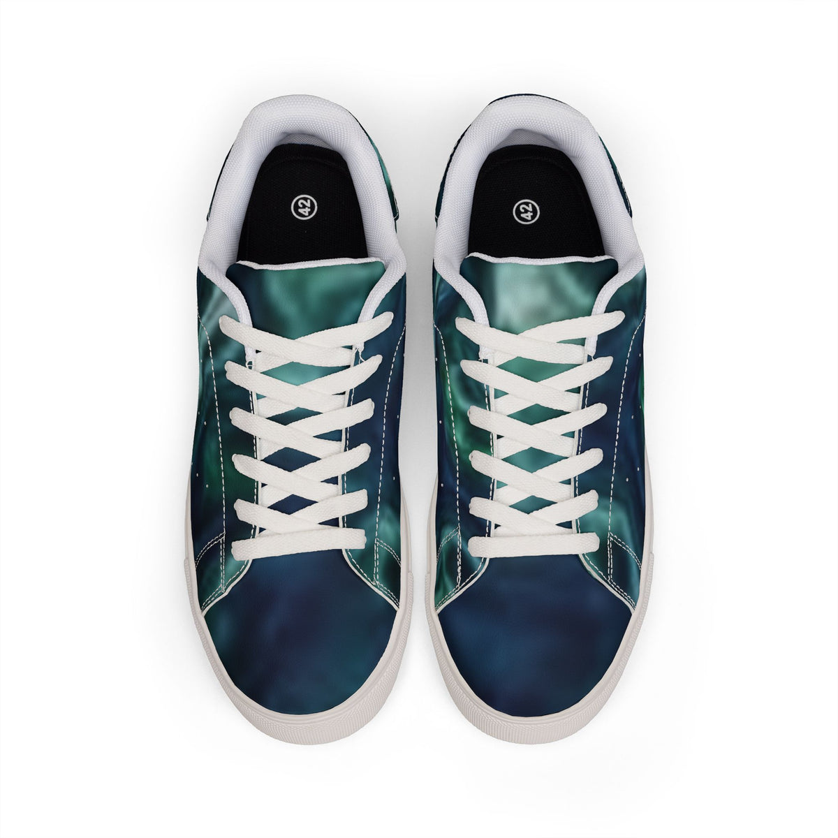 Men's Low-Top Leather Sneakers — Teal Marble Swirl Casual Shoes