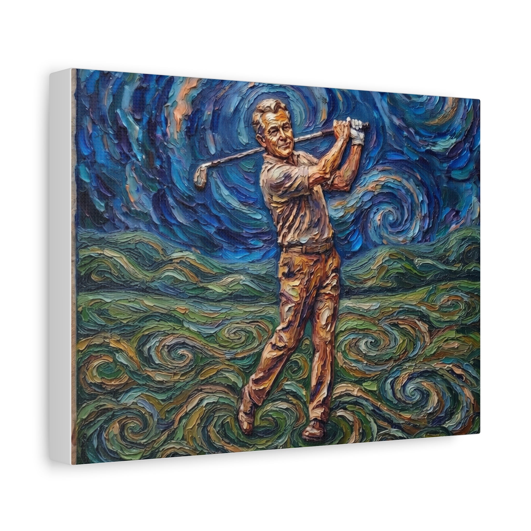 Van Gogh Style Golfer Matte Canvas Wall Art — Stretched 1.25"