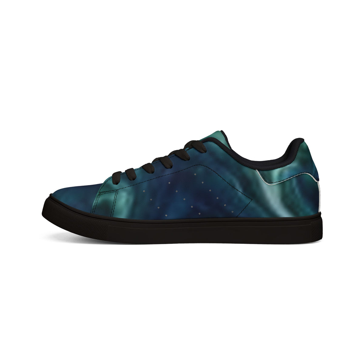 Men's Low-Top Leather Sneakers — Teal Marble Swirl Casual Shoes