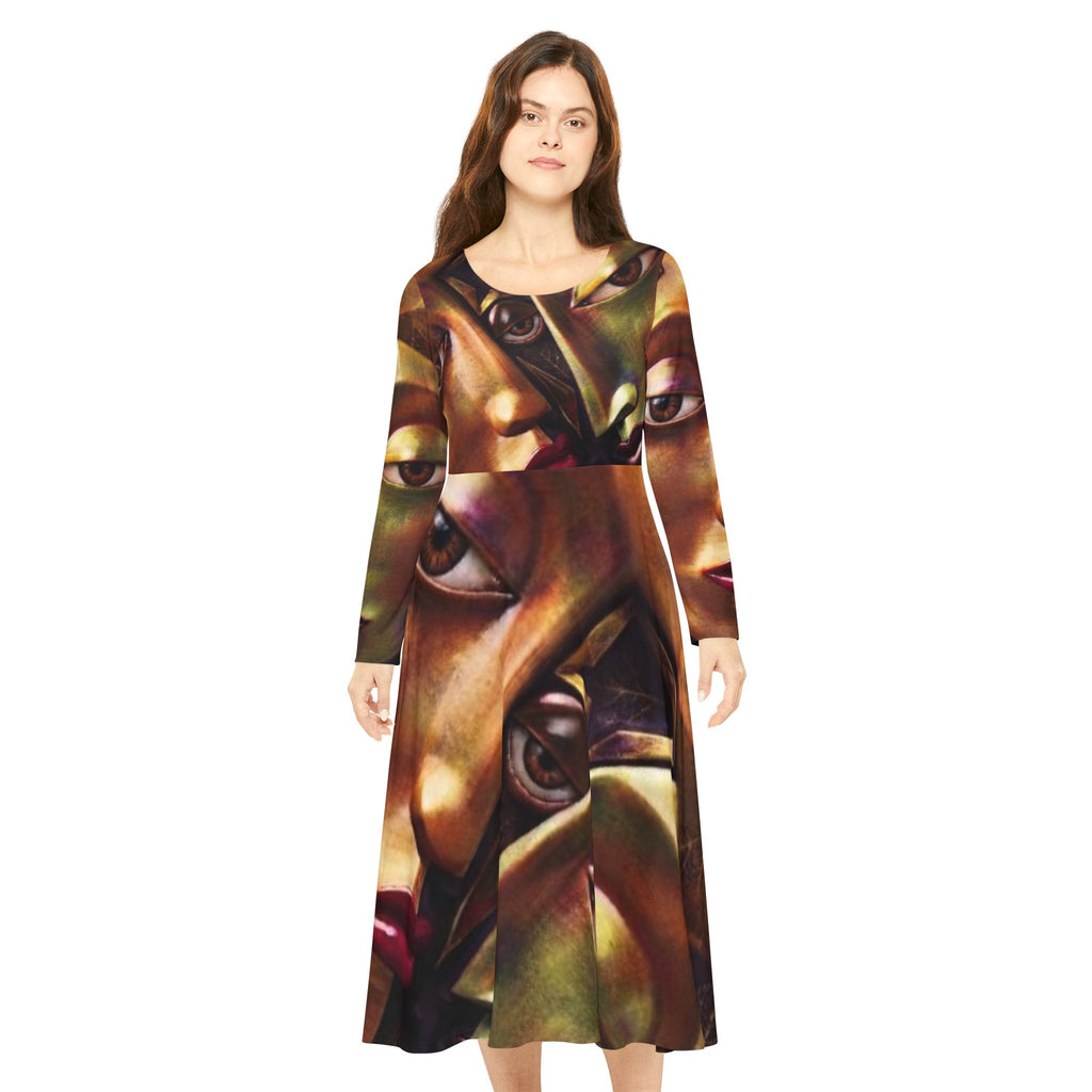 Abstract Long Sleeve Dress – Artistic dress  "No More Stolen Sisters!" #mmiwg Collection