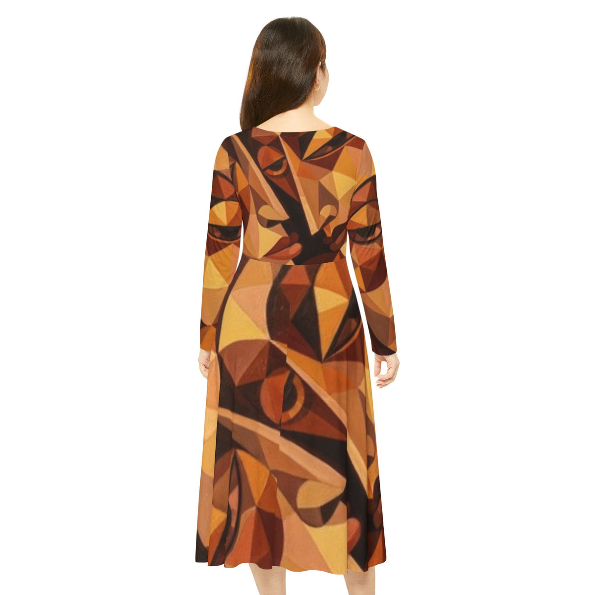Geometric Abstract Faces Dress | Long Sleeve Dance Dress No More Stolen Sisters Series #mmiwg