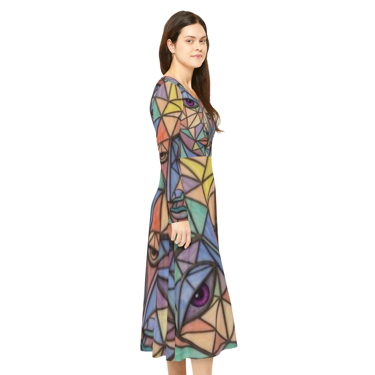 Geometric Abstract Faces Dress | Long Sleeve Dance Dress | "No More Stolen Sisters" Series