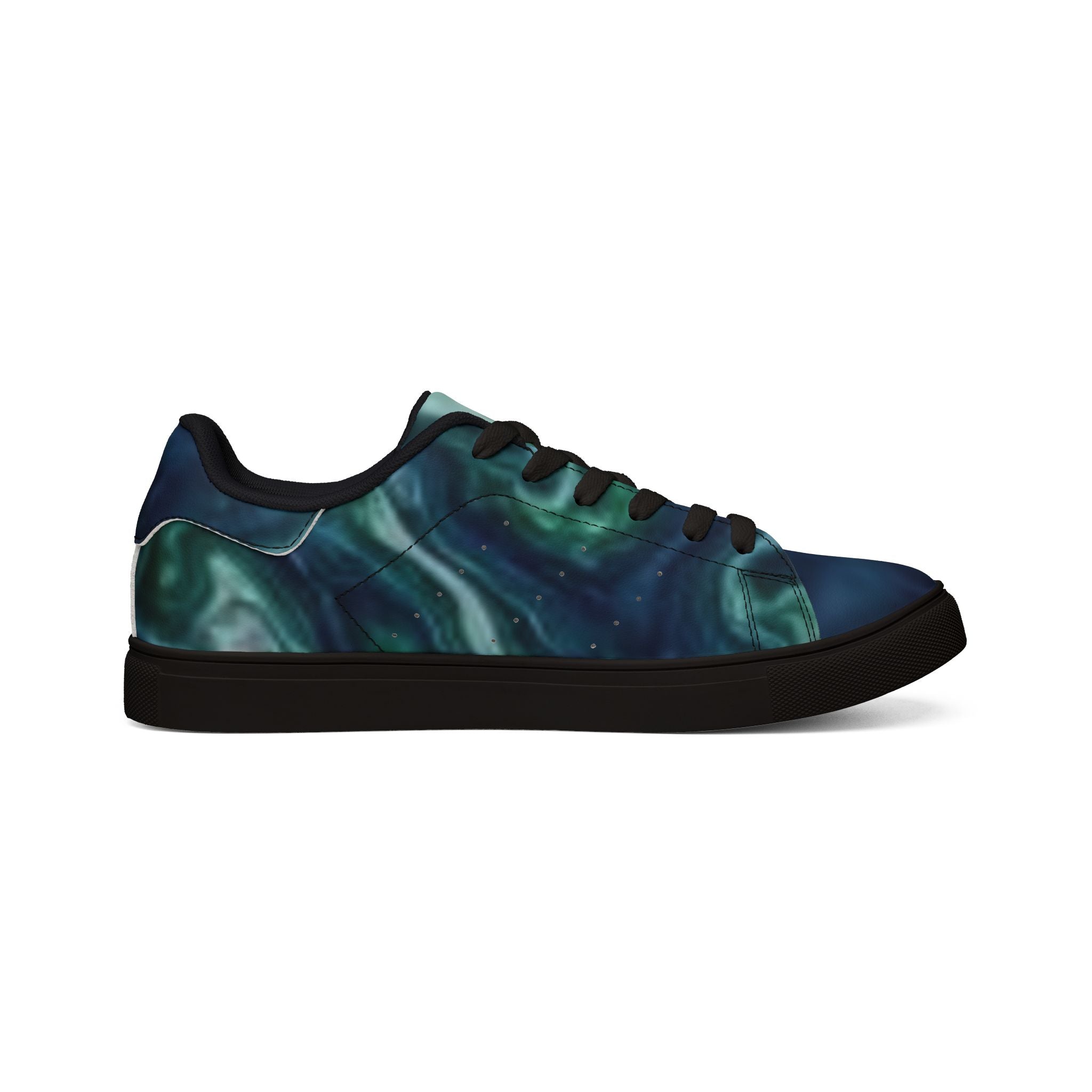 Men's Low-Top Leather Sneakers — Teal Marble Swirl Casual Shoes
