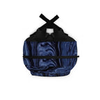 Blue marble swirl backpack with an abstract fluid pattern, stylish bookbag from Printify featuring vibrant blue and white design.