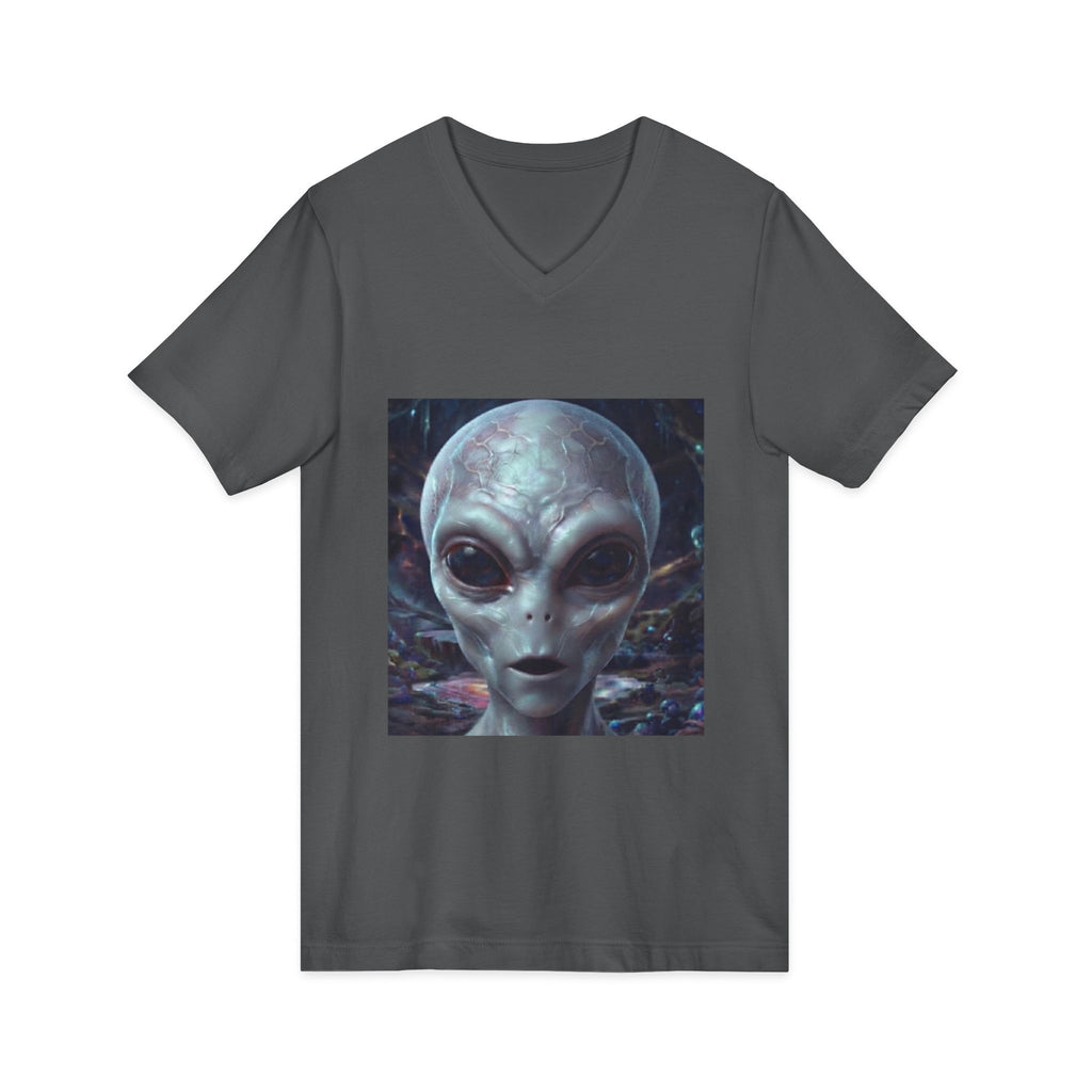 Alien Face V-Neck Tee — Realistic Extraterrestrial Graphic T-Shirt