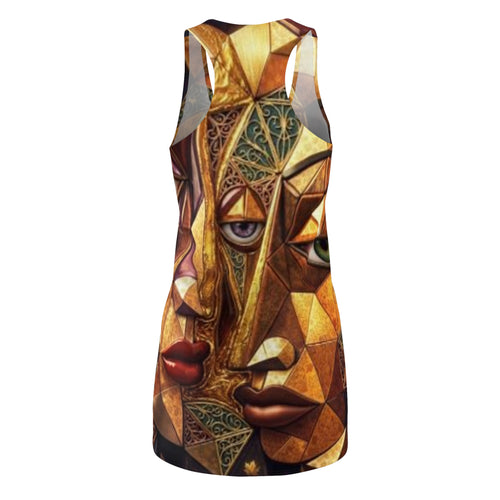 Vestido con espalda deportiva Caras Tribales Abstractas — Colección "¡Ni Una Hermana Más Robada!"