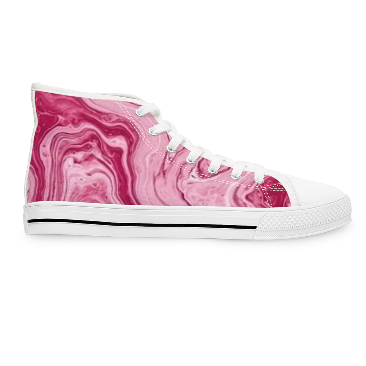 Pink Marble High Top Sneakers — Women's Stylish Swirl Print Shoes