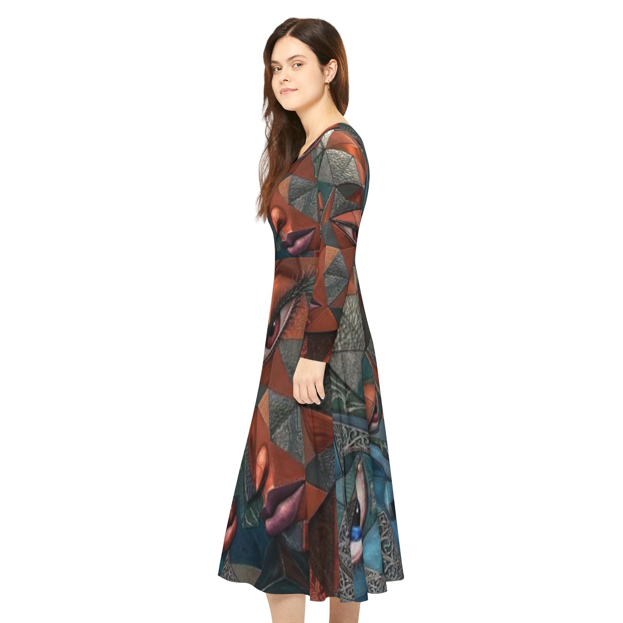 Abstract Dress | Geometric Long Sleeve Dress  |  "No More Stolen Sisters" Series #mmiwg