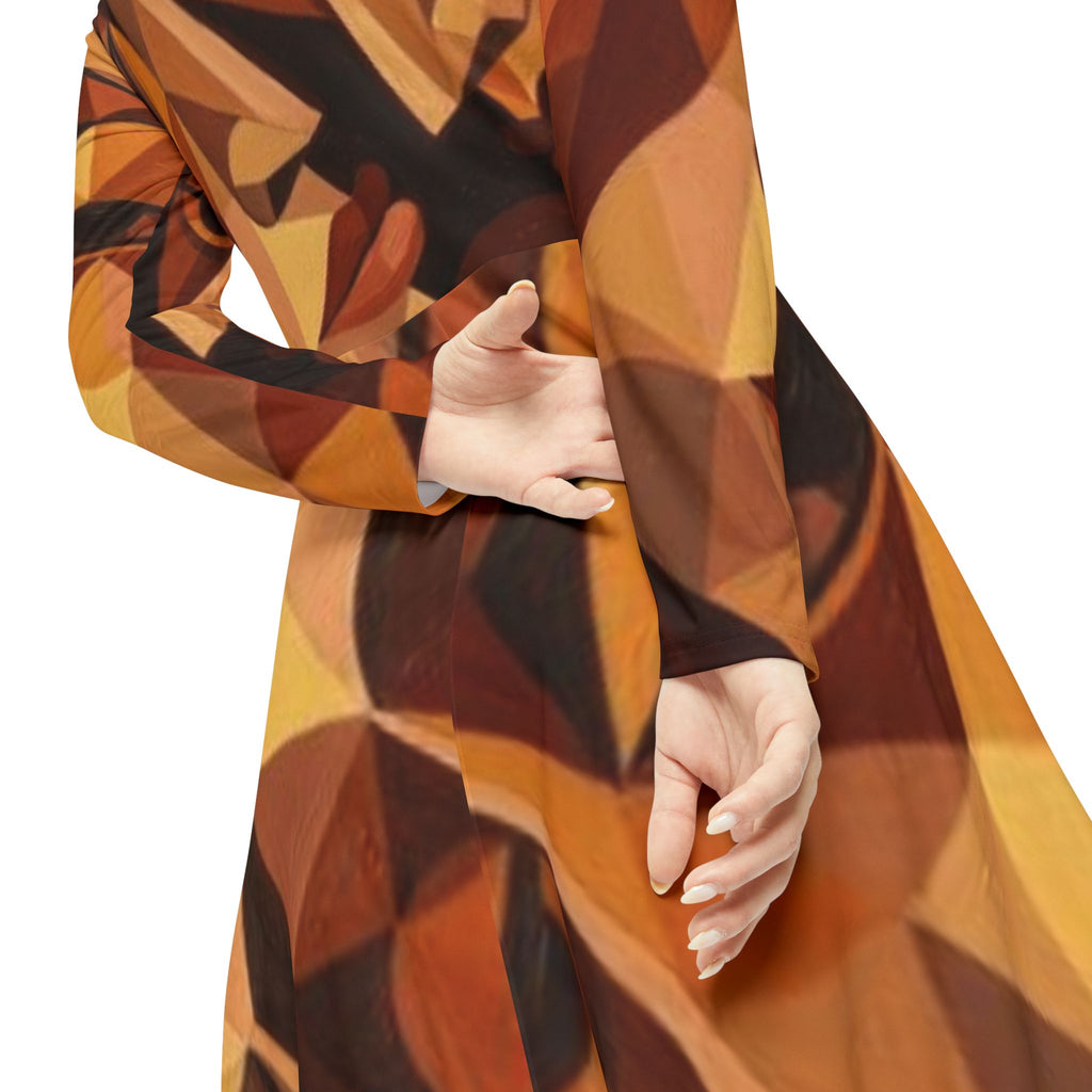 Geometric Abstract Faces Dress | Long Sleeve Dance Dress No More Stolen Sisters Series #mmiwg