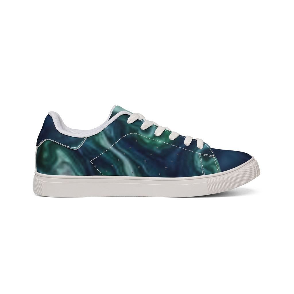 Men's Low-Top Leather Sneakers — Teal Marble Swirl Casual Shoes