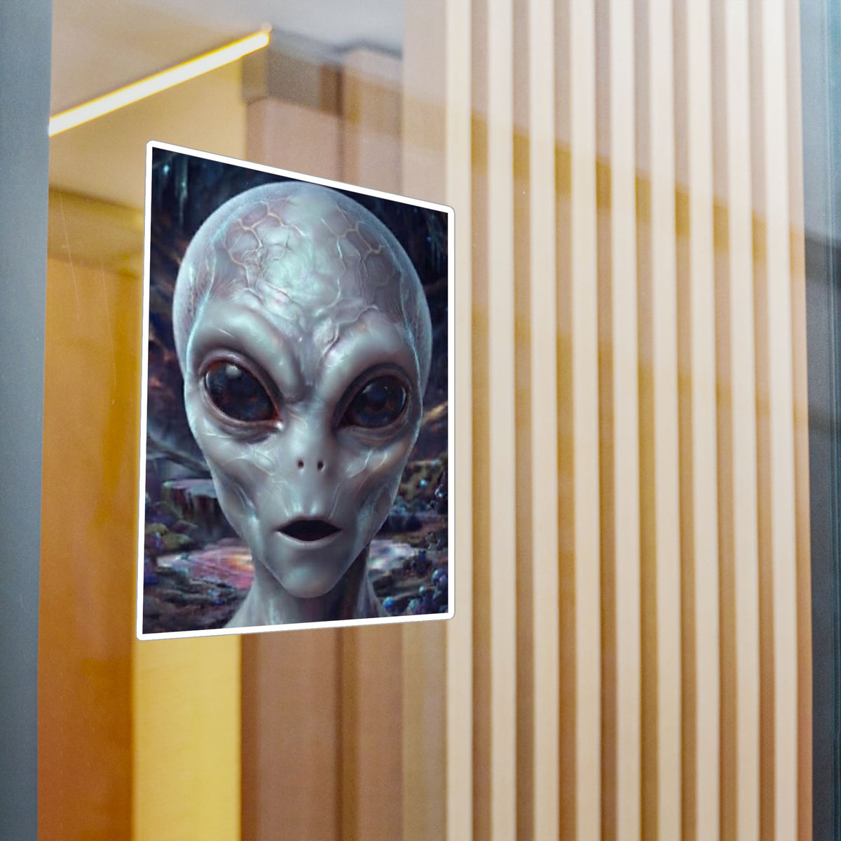 Alien Face Vinyl Decal — Kiss-Cut Extraterrestrial Sticker for Laptops, Windows & Gear