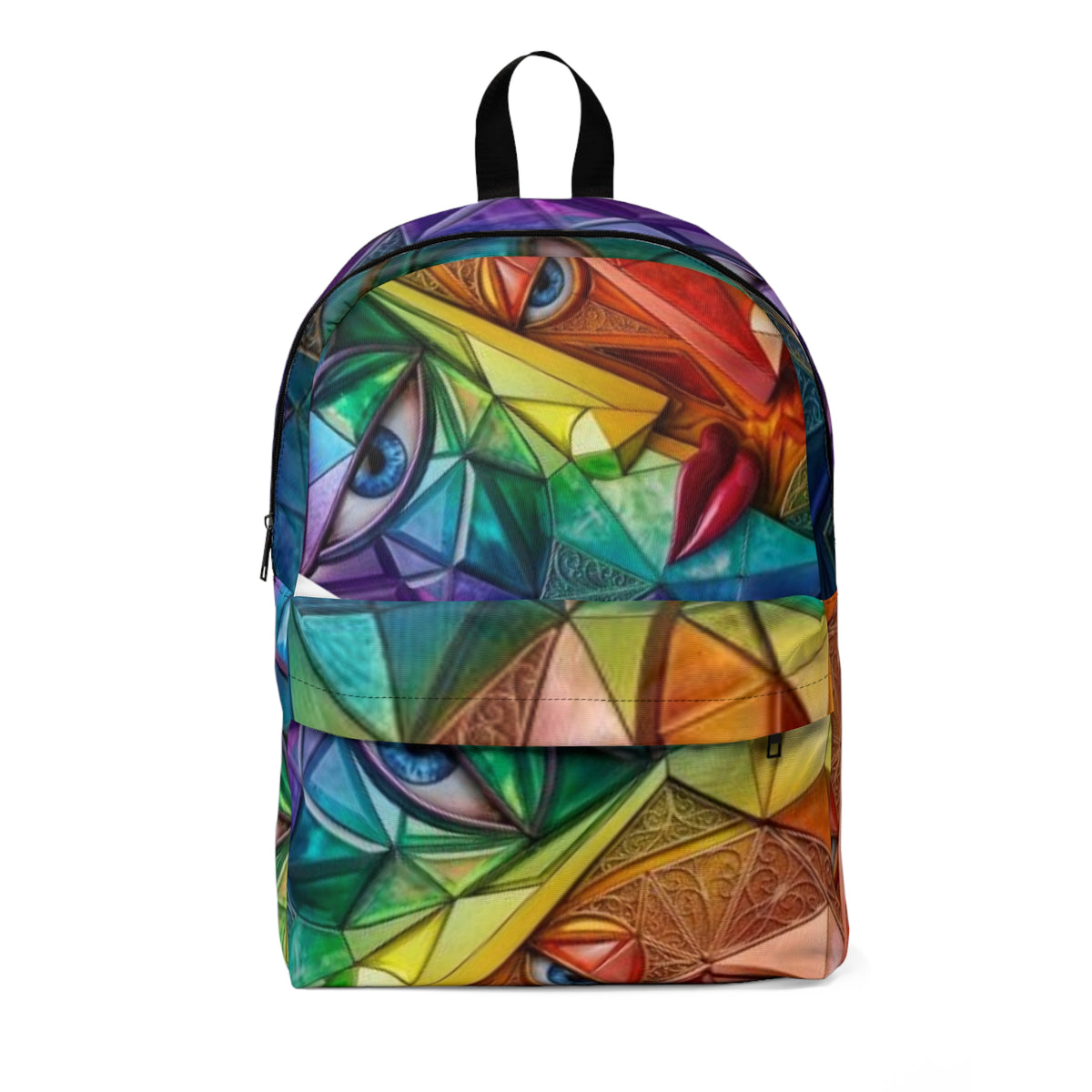 Geometric Abstract Faces Backpack | Colorful Cubist Eye Pattern