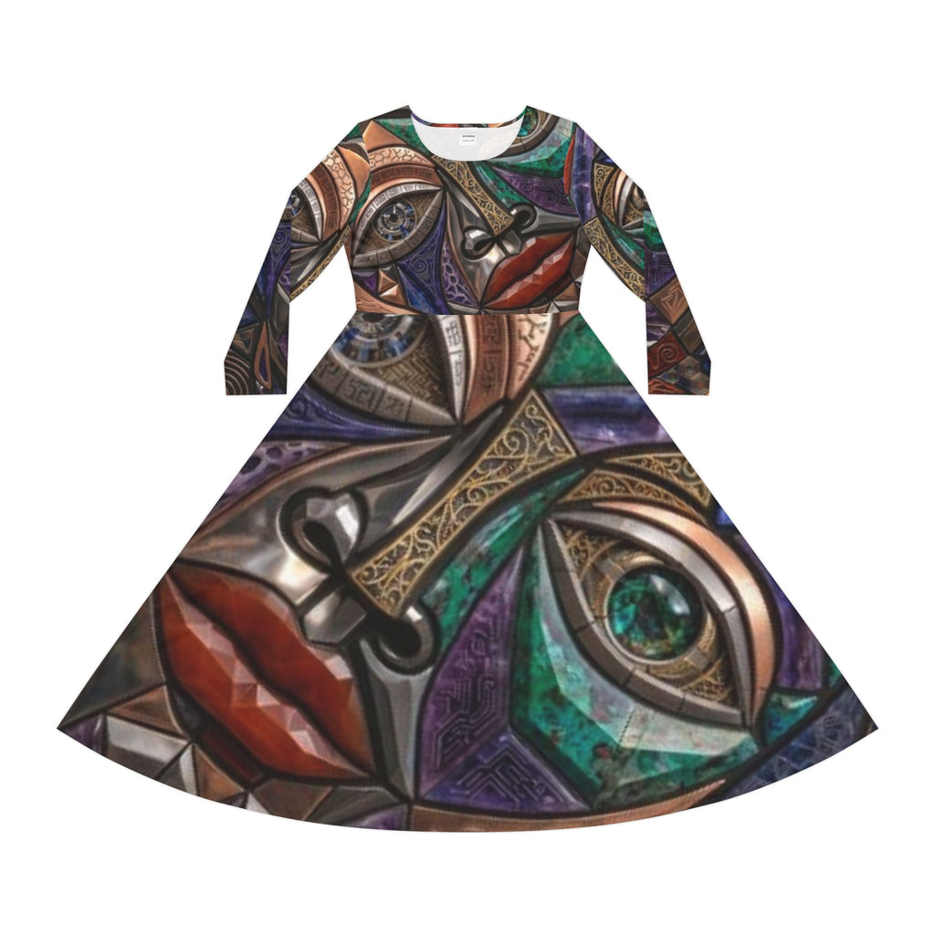 Abstract Mosaic Face dress | Long Sleeve Dance Dress  |  "No More Stolen Sisters" Series #mmiwg