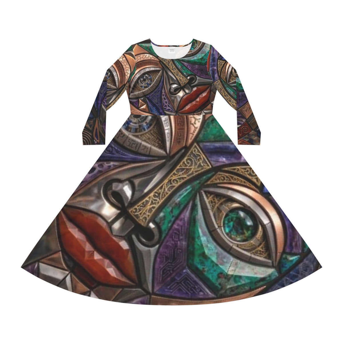 Abstract Mosaic Face dress | Long Sleeve Dance Dress  |  "No More Stolen Sisters" Series #mmiwg