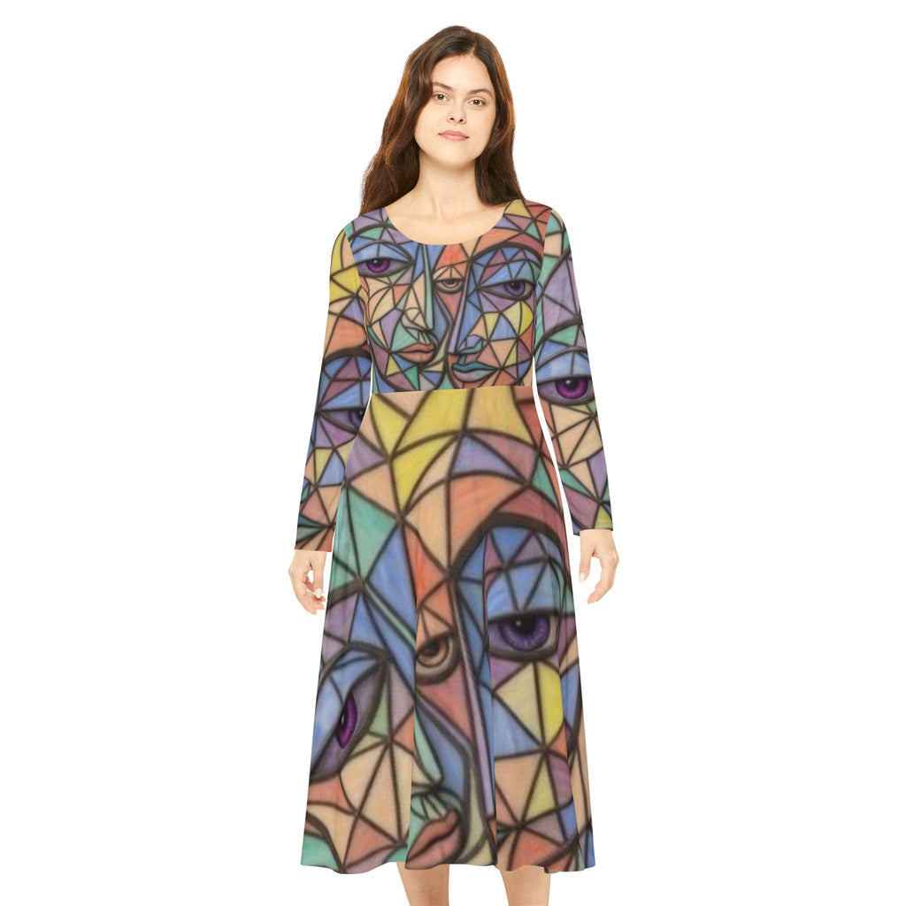 Geometric Abstract Faces Dress | Long Sleeve Dance Dress | "No More Stolen Sisters" Series