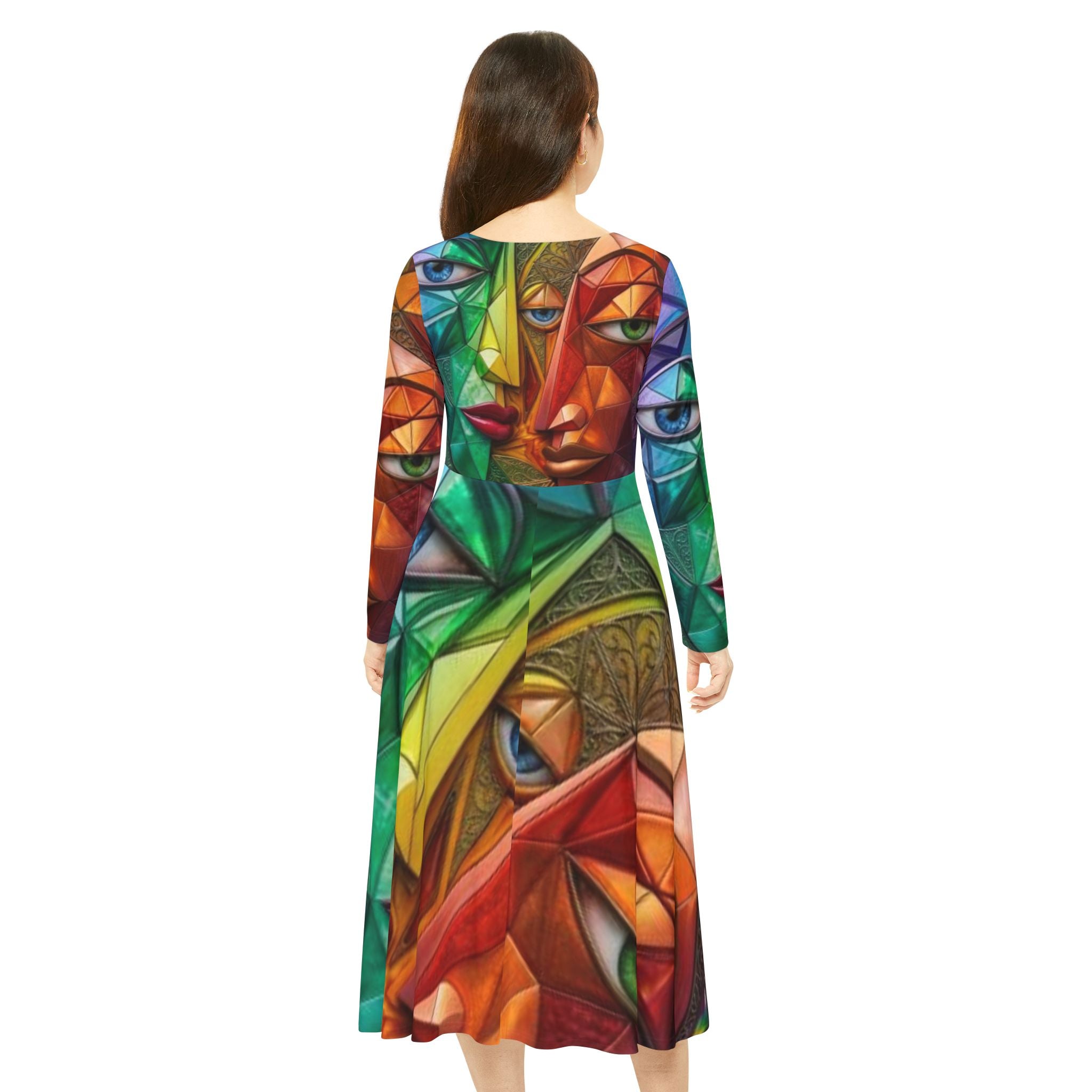 Colorful Cubist Faces Dress | Long Sleeve Dance Dress