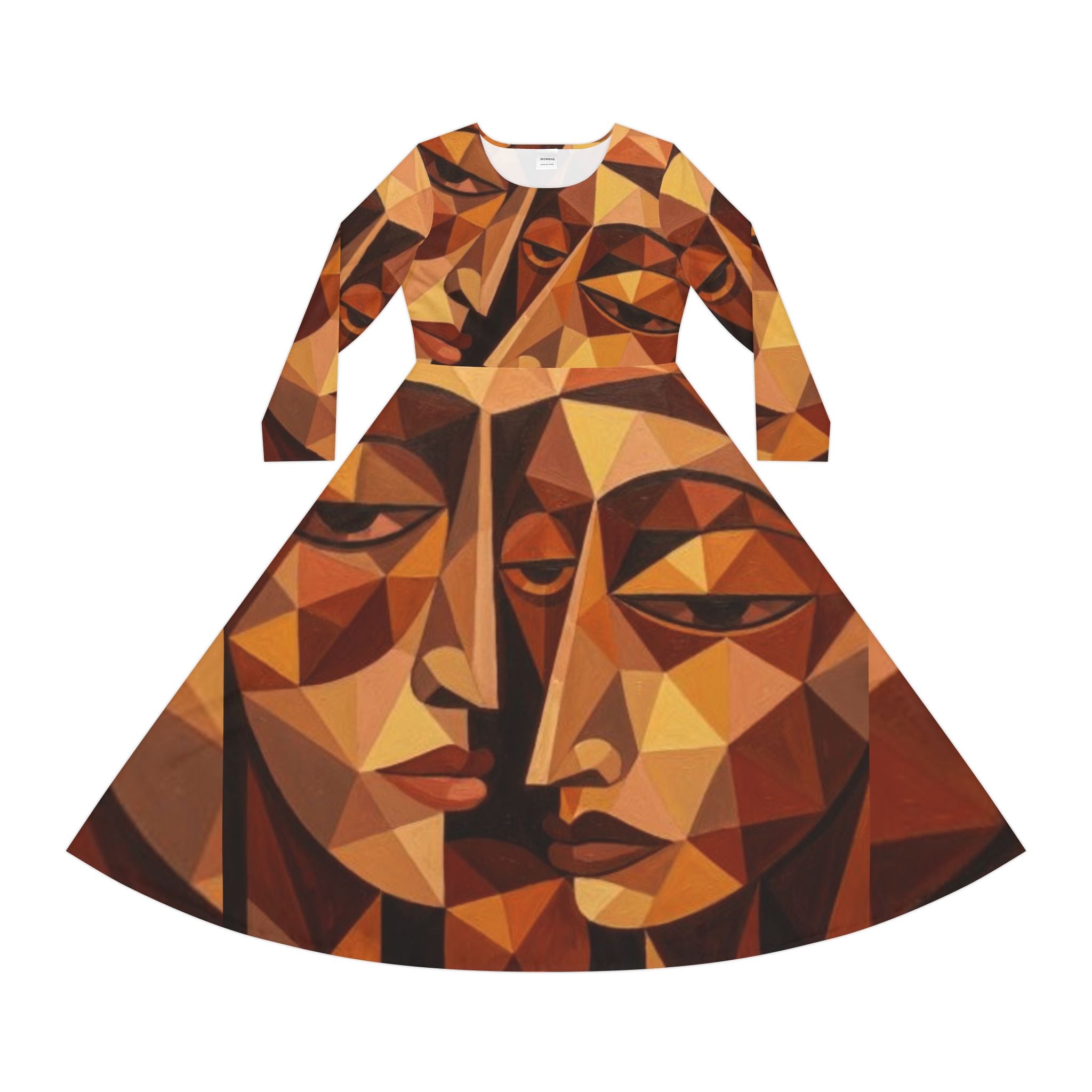 Geometric Abstract Faces Dress | Long Sleeve Dance Dress No More Stolen Sisters Series #mmiwg