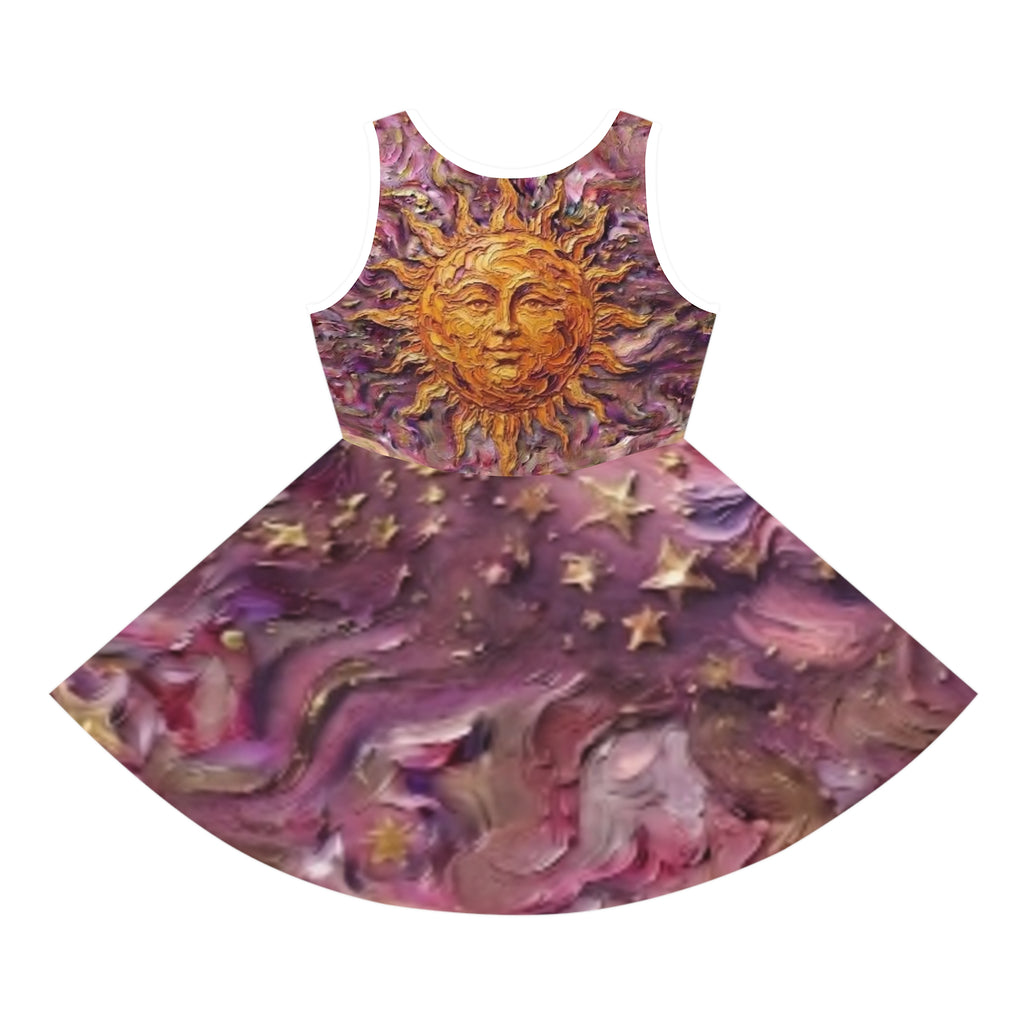 Girls' Sun & Stars Sundress — Celestial AOP Dress - "No More Stolen Sisters!" #mmiwg Collection