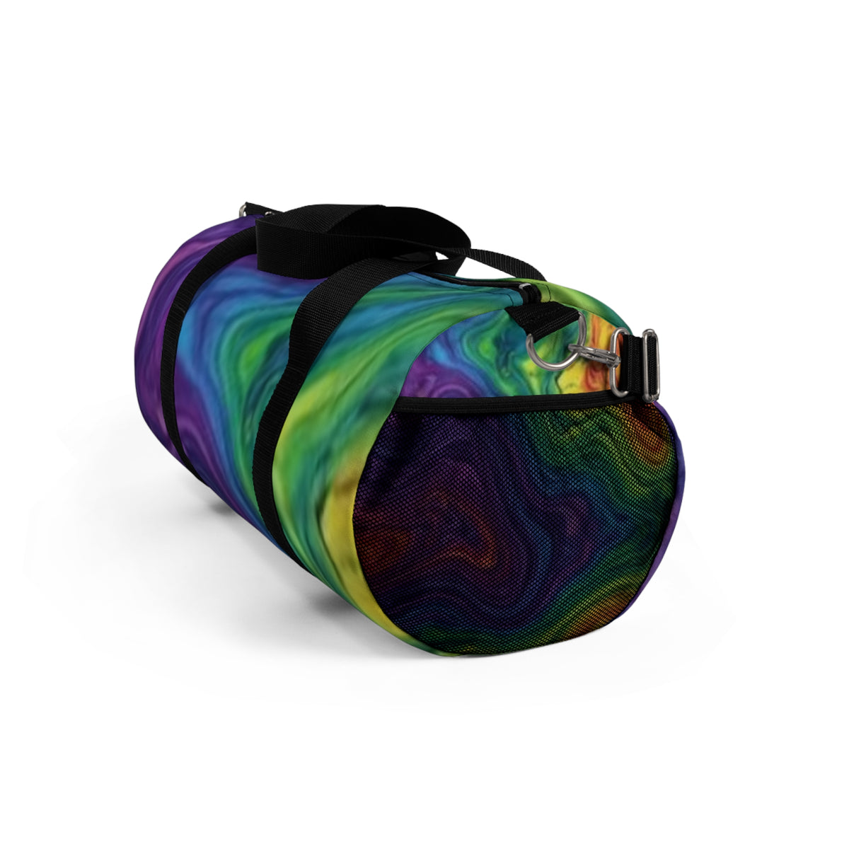 Rainbow Swirl Duffel Bag — Colorful Travel Gym Bag with Psychedelic Marble Print