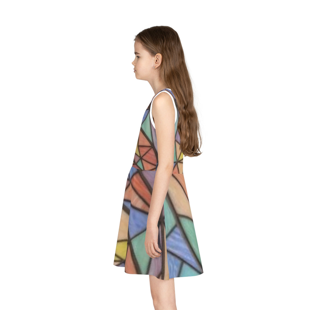 Pastel Geometric Girls Sundress | Sleeveless A-Line Summer Dress | "No More Stolen Sisters" Series #mmiwg