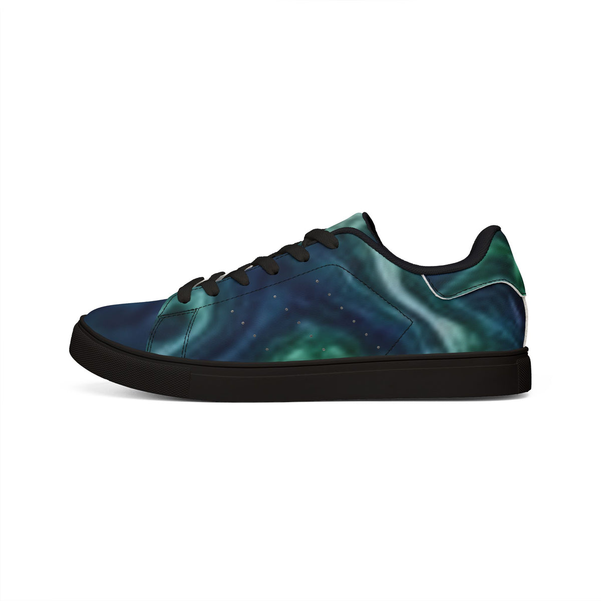 Men's Low-Top Leather Sneakers — Teal Marble Swirl Casual Shoes