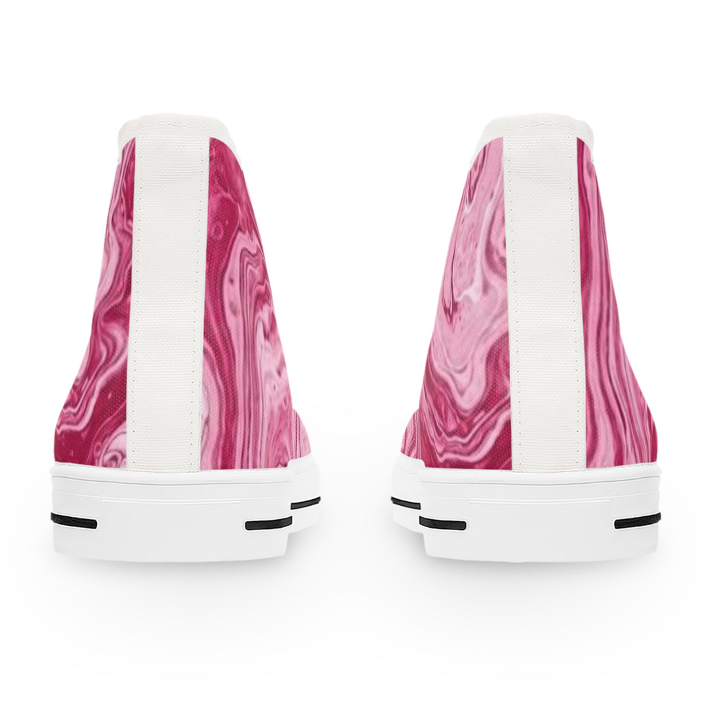 Pink Marble High Top Sneakers — Women's Stylish Swirl Print Shoes