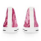 Pink marble high top sneakers for women with stylish swirl print from Printify, featuring a trendy shoe design.