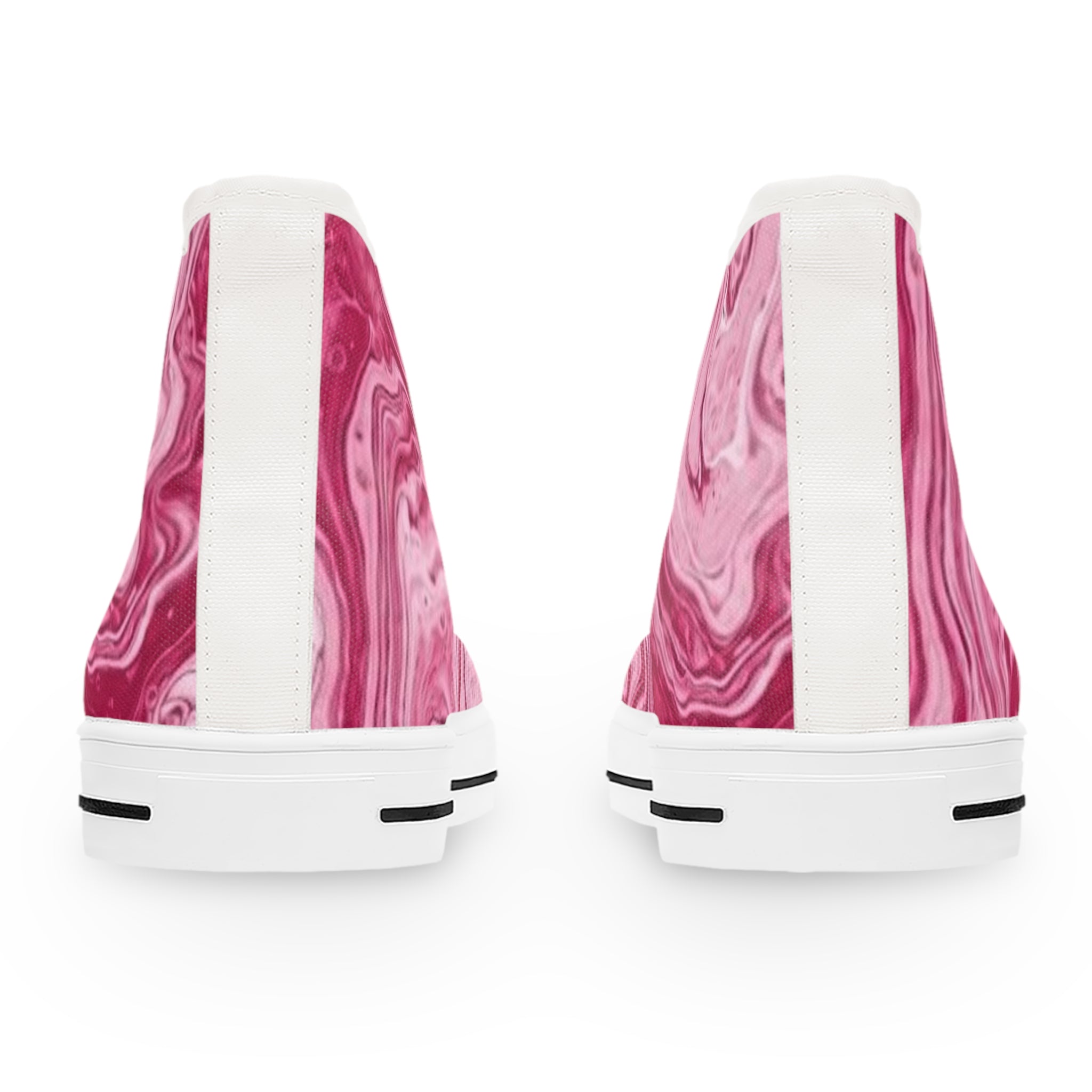Pink Marble High Top Sneakers — Women's Stylish Swirl Print Shoes