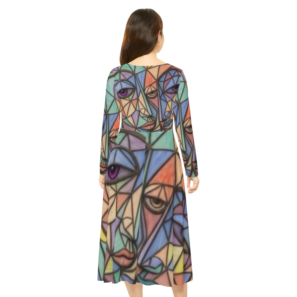 Geometric Abstract Faces Dress | Long Sleeve Dance Dress | "No More Stolen Sisters" Series