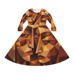 Geometric Abstract Faces Dress | Long Sleeve Dance Dress No More Stolen Sisters Series #mmiwg