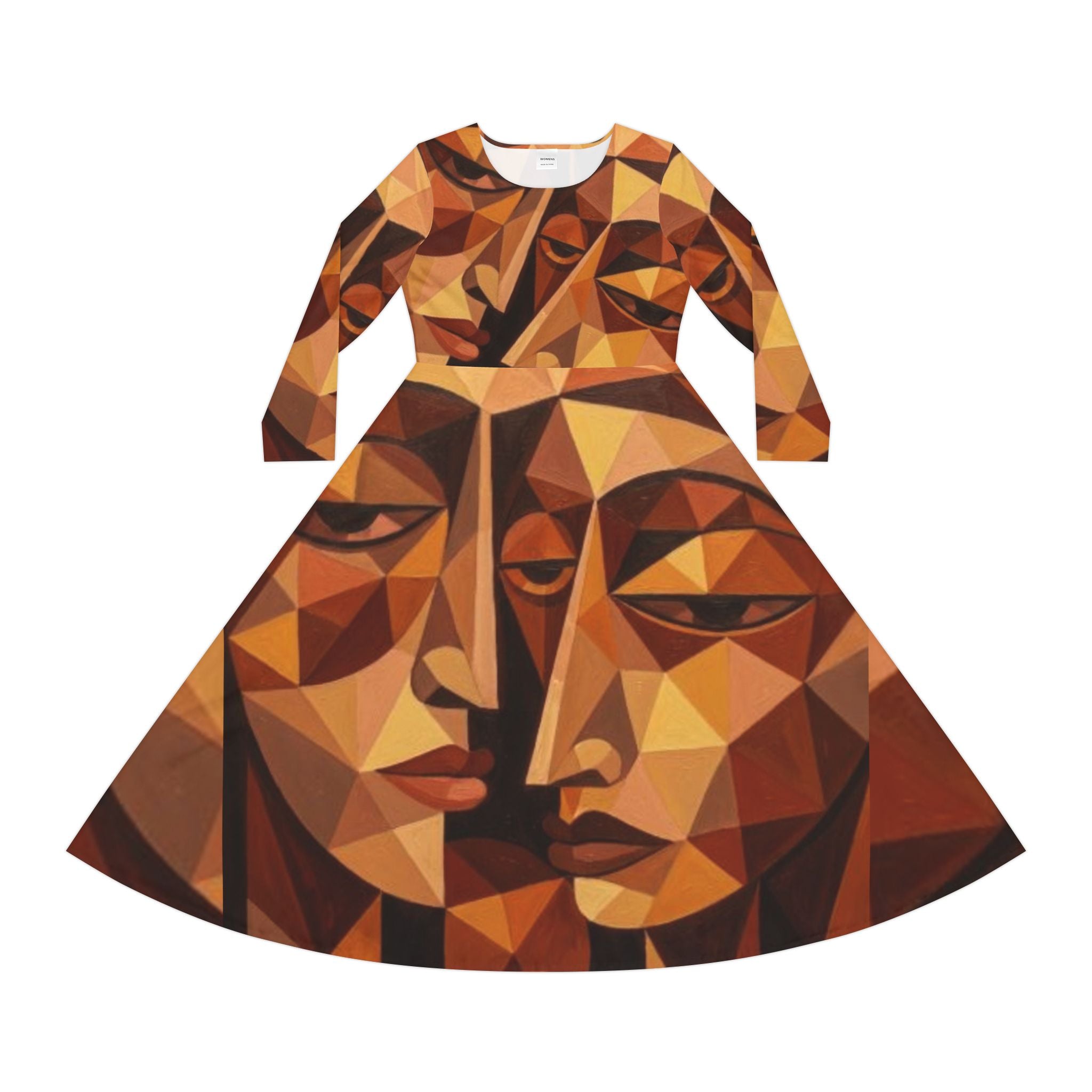 Geometric Abstract Faces Dress | Long Sleeve Dance Dress No More Stolen Sisters Series #mmiwg