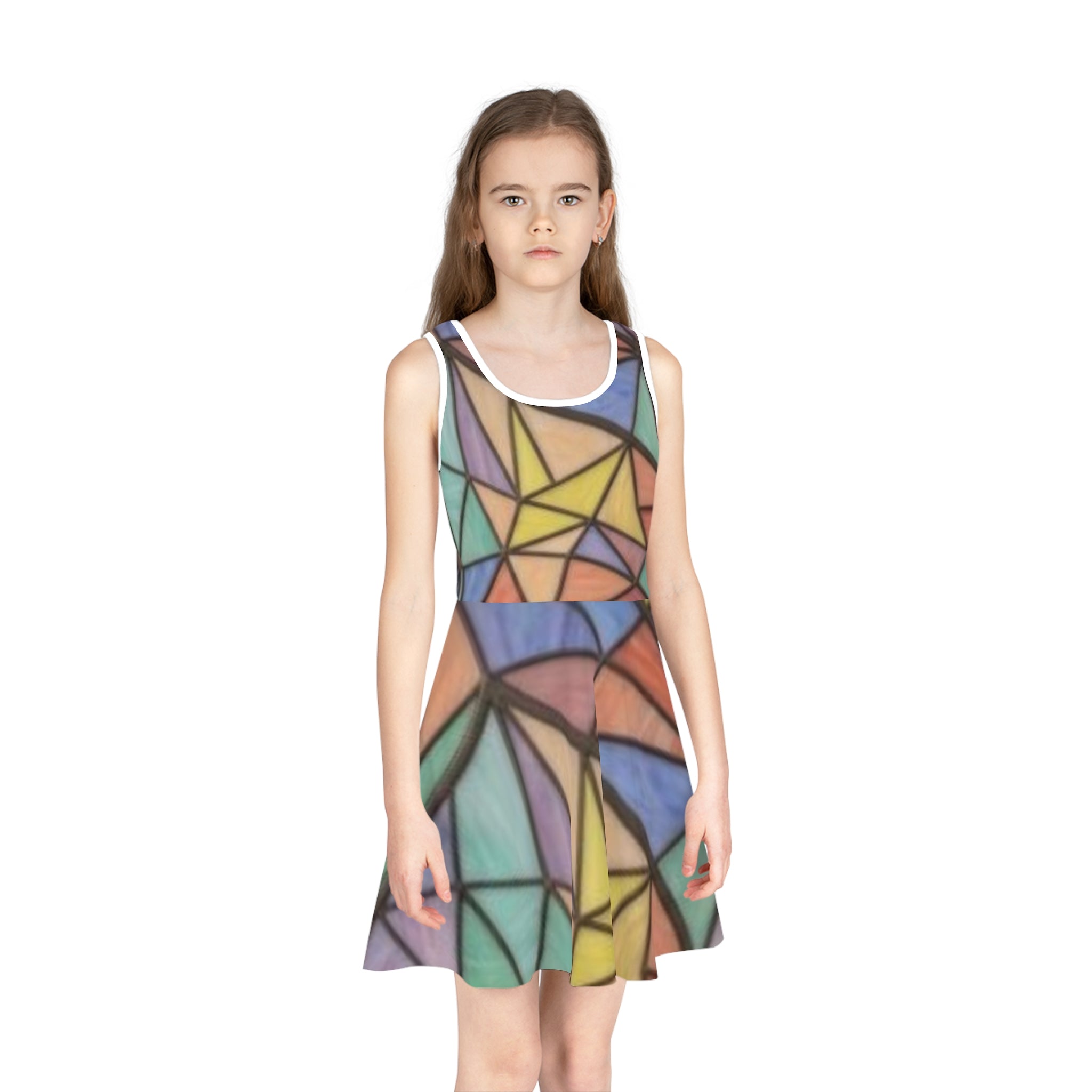 Pastel Geometric Girls Sundress | Sleeveless A-Line Summer Dress | "No More Stolen Sisters" Series #mmiwg