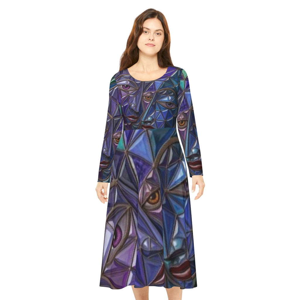Vestido Mosaico Geométrico de Manga Larga para Mujer | Serie No Más Hermanas Robadas Colección #mmiwg