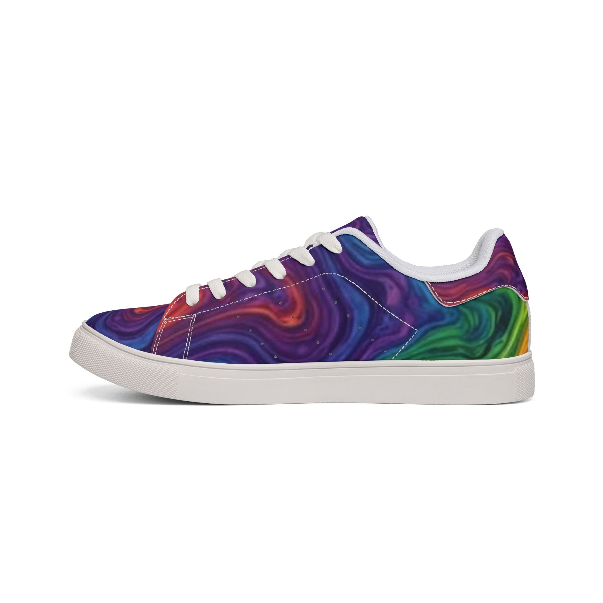 Leather Sneakers — Colorful Abstract Face Art Low-Top Women's Sneakers