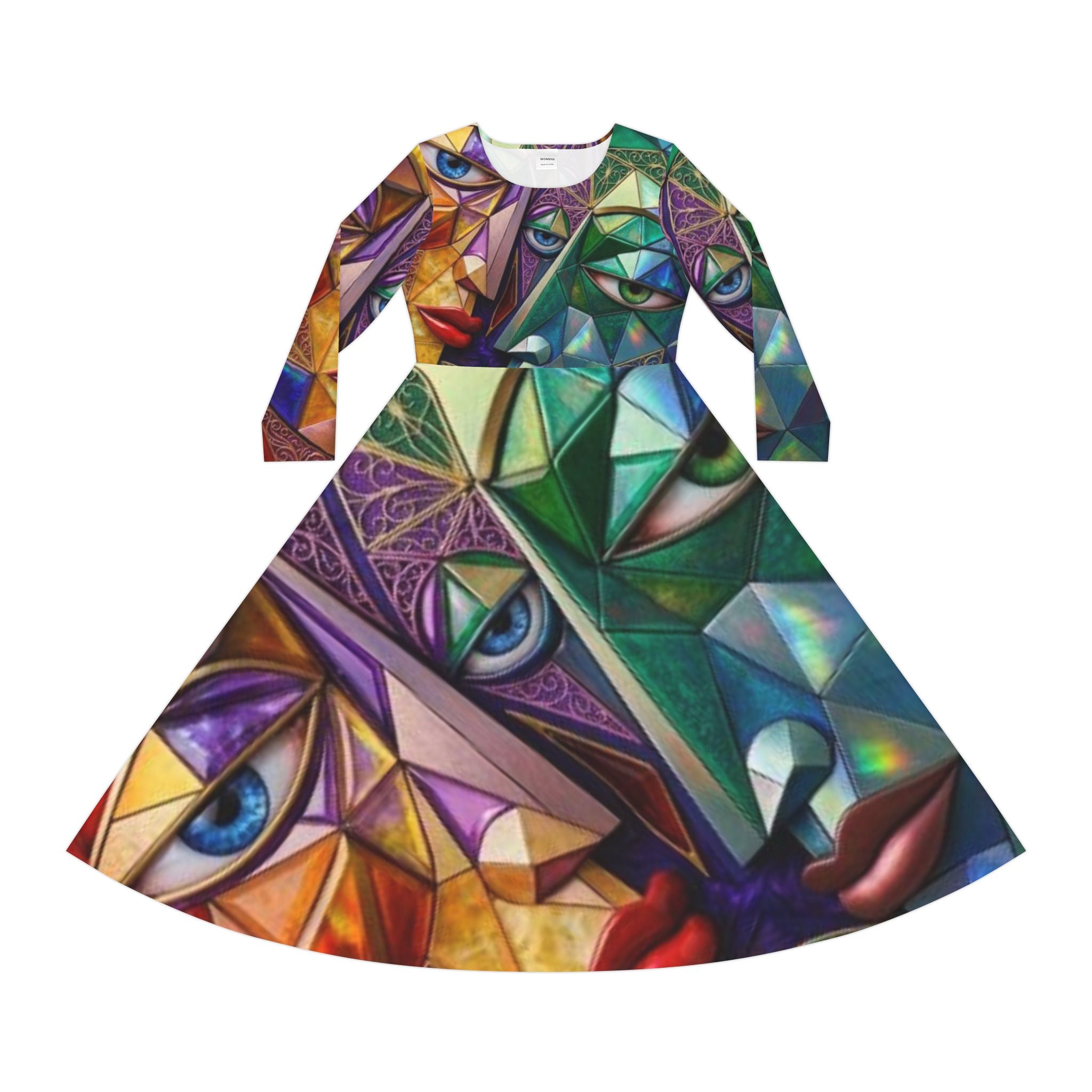 Cubist Faces Artwork Dance Dress | Long Sleeve