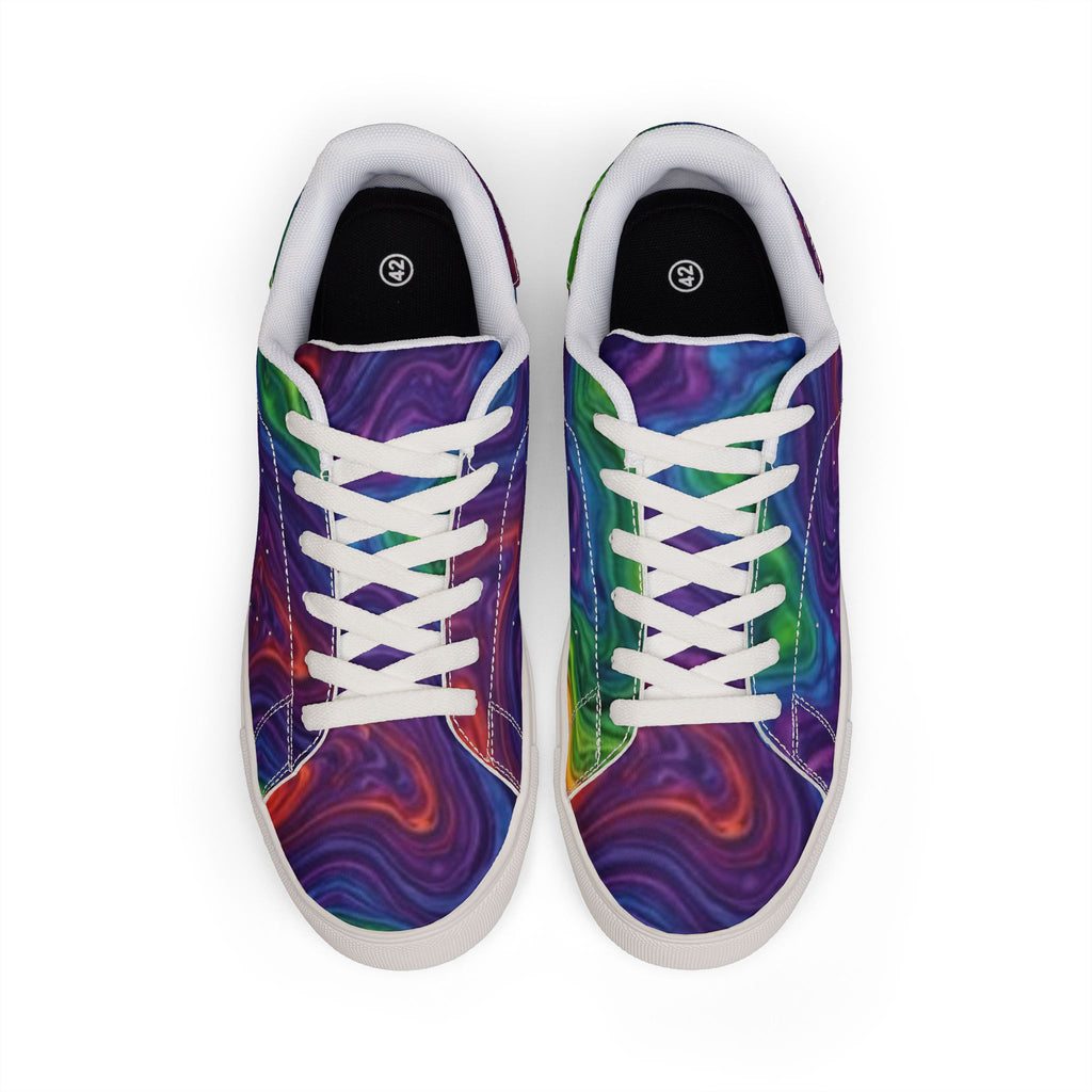 Leather Sneakers — Colorful Abstract Face Art Low-Top Women's Sneakers