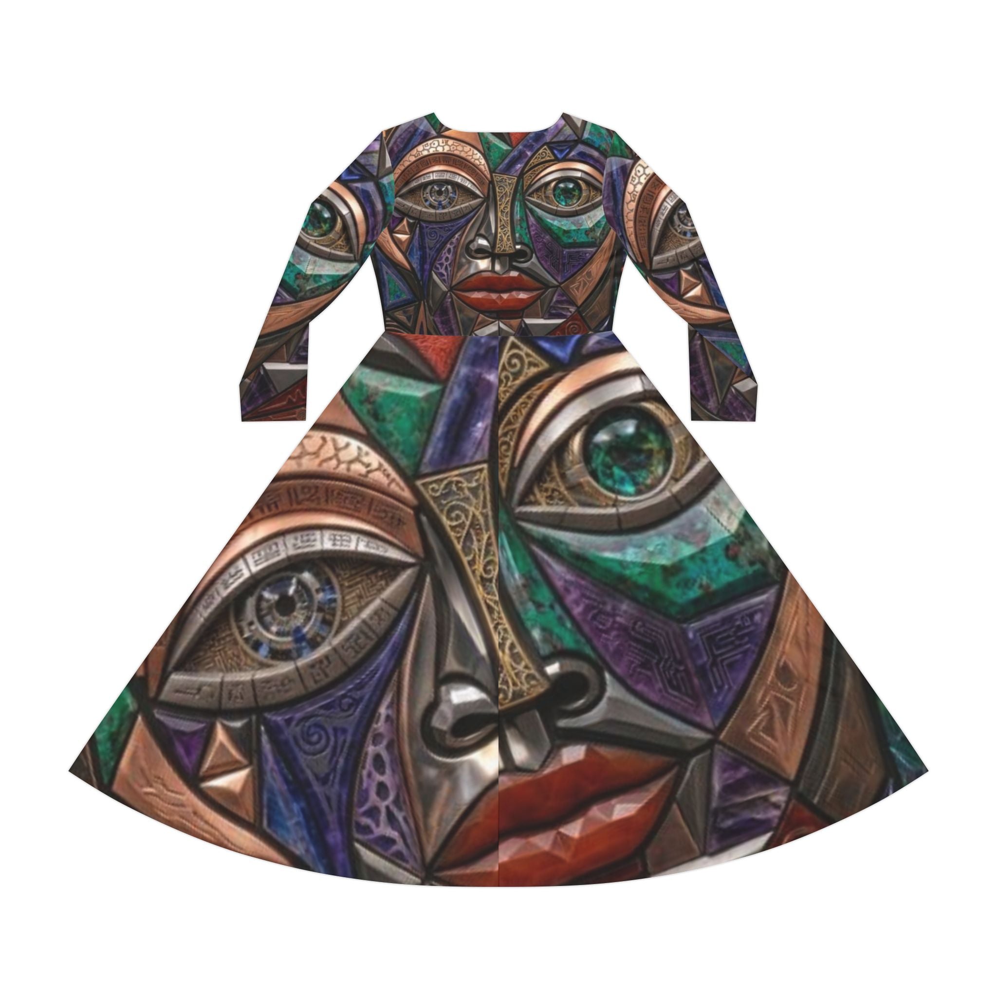 Abstract Mosaic Face dress | Long Sleeve Dance Dress  |  "No More Stolen Sisters" Series #mmiwg