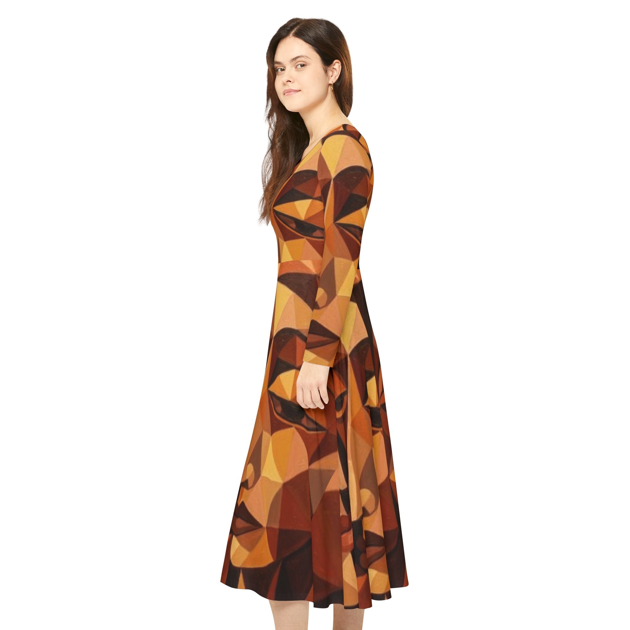 Geometric Abstract Faces Dress | Long Sleeve Dance Dress No More Stolen Sisters Series #mmiwg