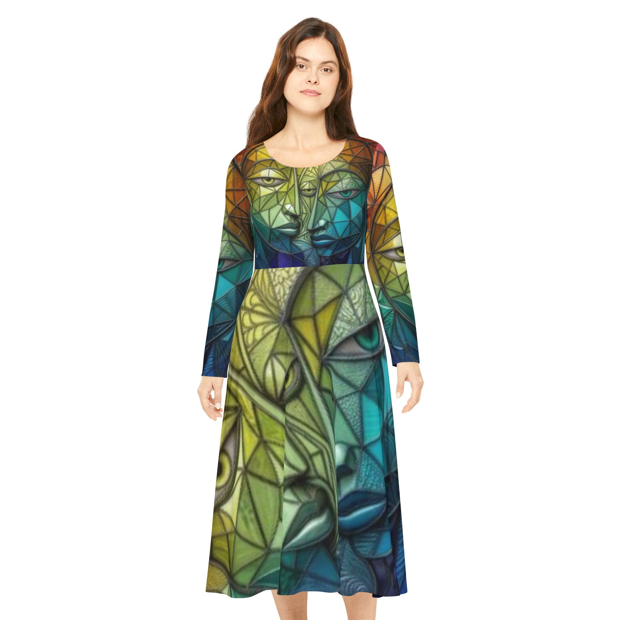Geometric Print Long Sleeve Dance Dress | Abstract Mosaic | "No More Stolen Sisters" Series #mmiwg