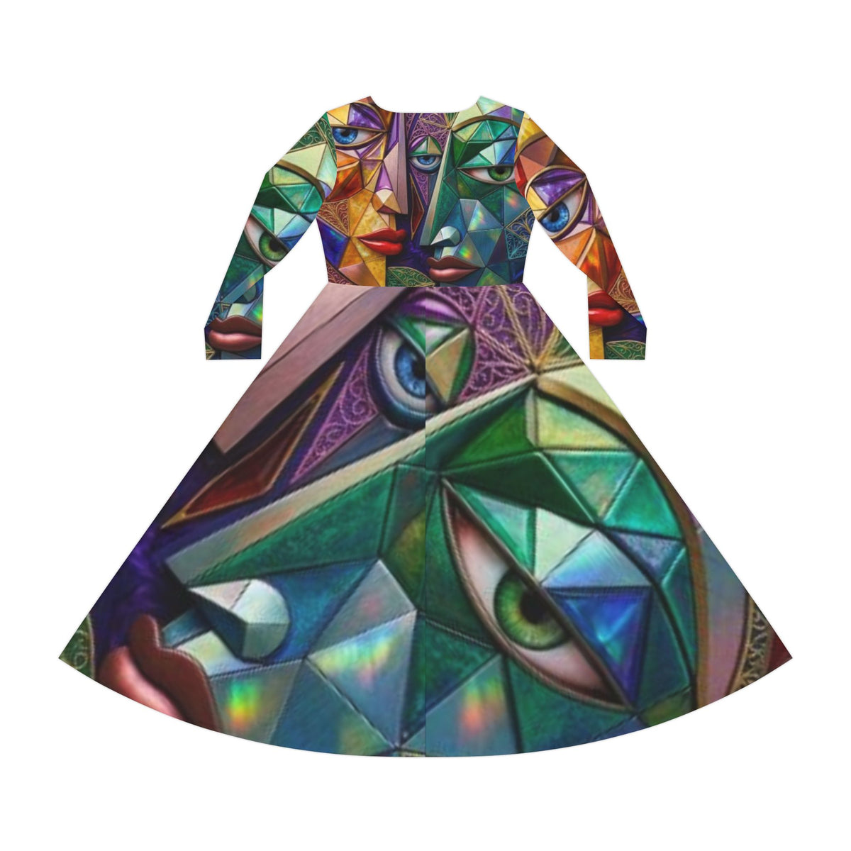 Cubist Faces Artwork Dance Dress | Long Sleeve
