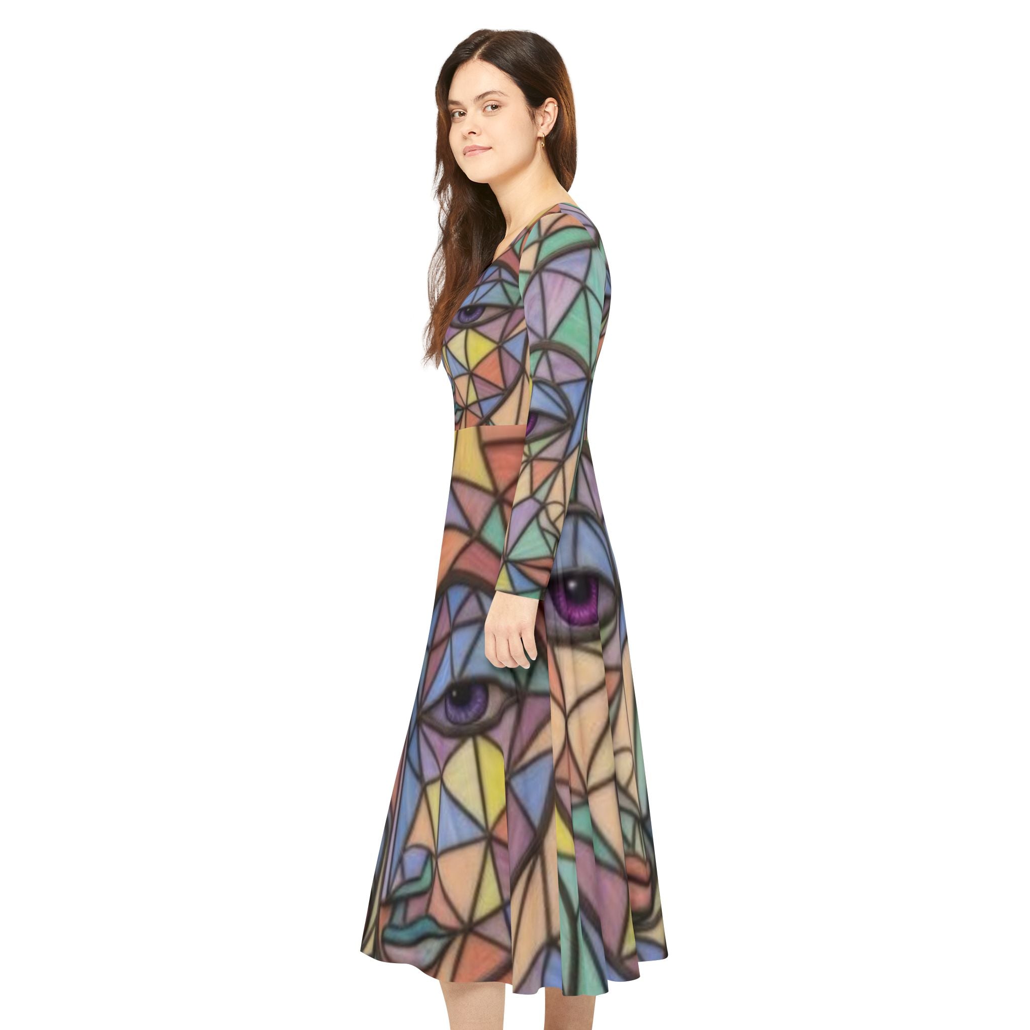 Geometric Abstract Faces Dress | Long Sleeve Dance Dress | "No More Stolen Sisters" Series