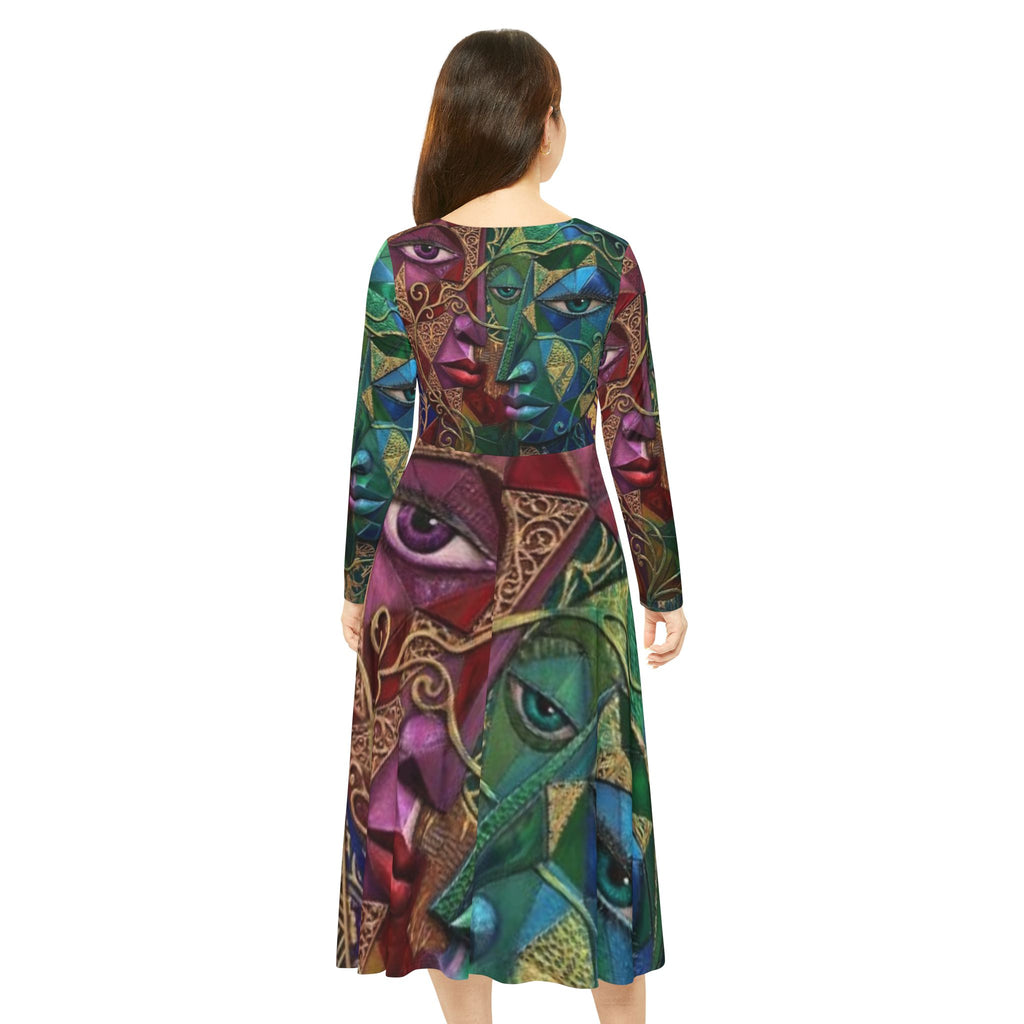 Abstract Mosaic Long Sleeve Dress | Colorful Artistic AOP Dancewear  |  "No More Stolen Sisters" Series #mmiwg