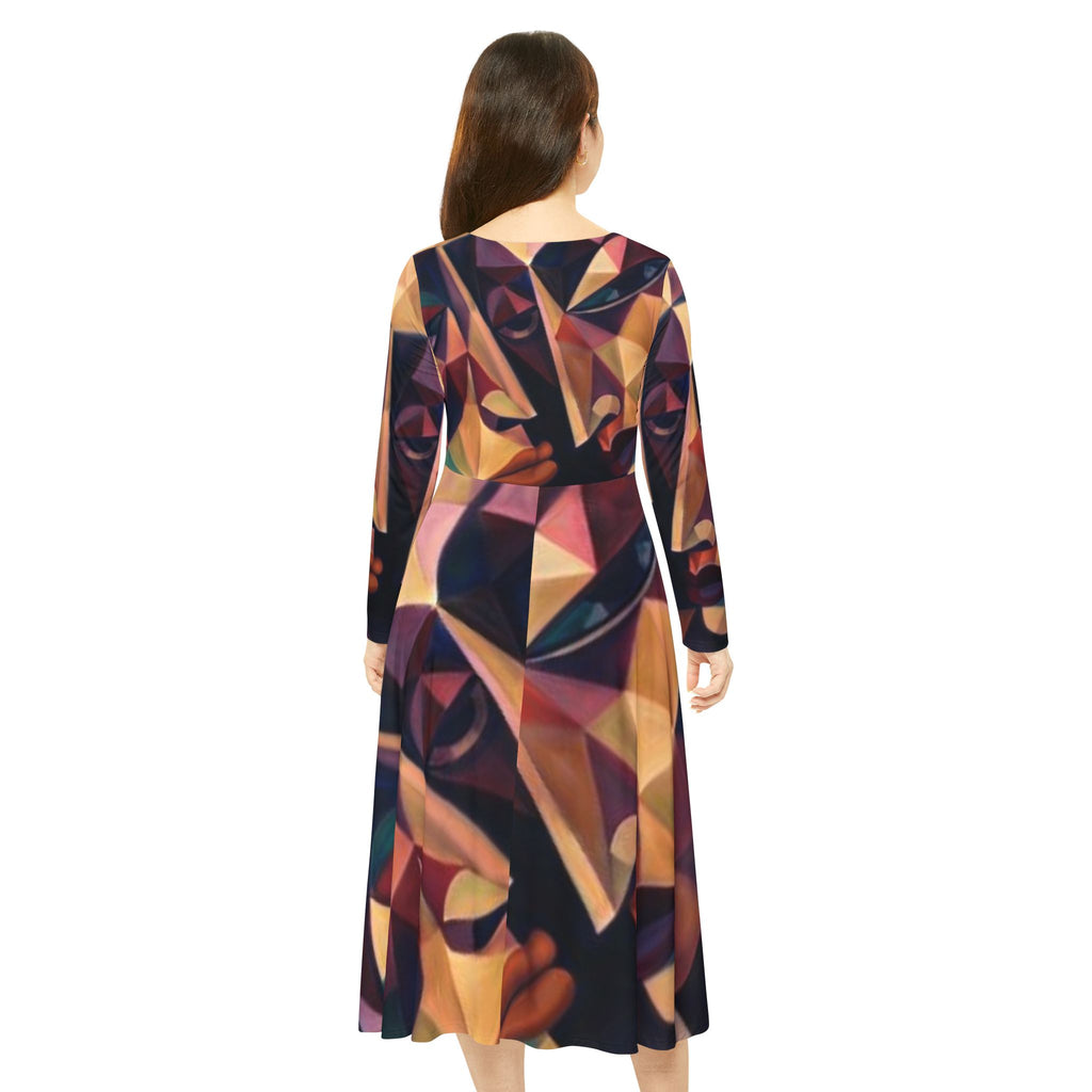 Abstract Geometric Long Sleeve Unique Dress — "No More Stolen Sisters!" #mmiwg Collection