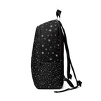 Starry Night black fabric backpack with galaxy print, ideal for school and travel, by Printify.