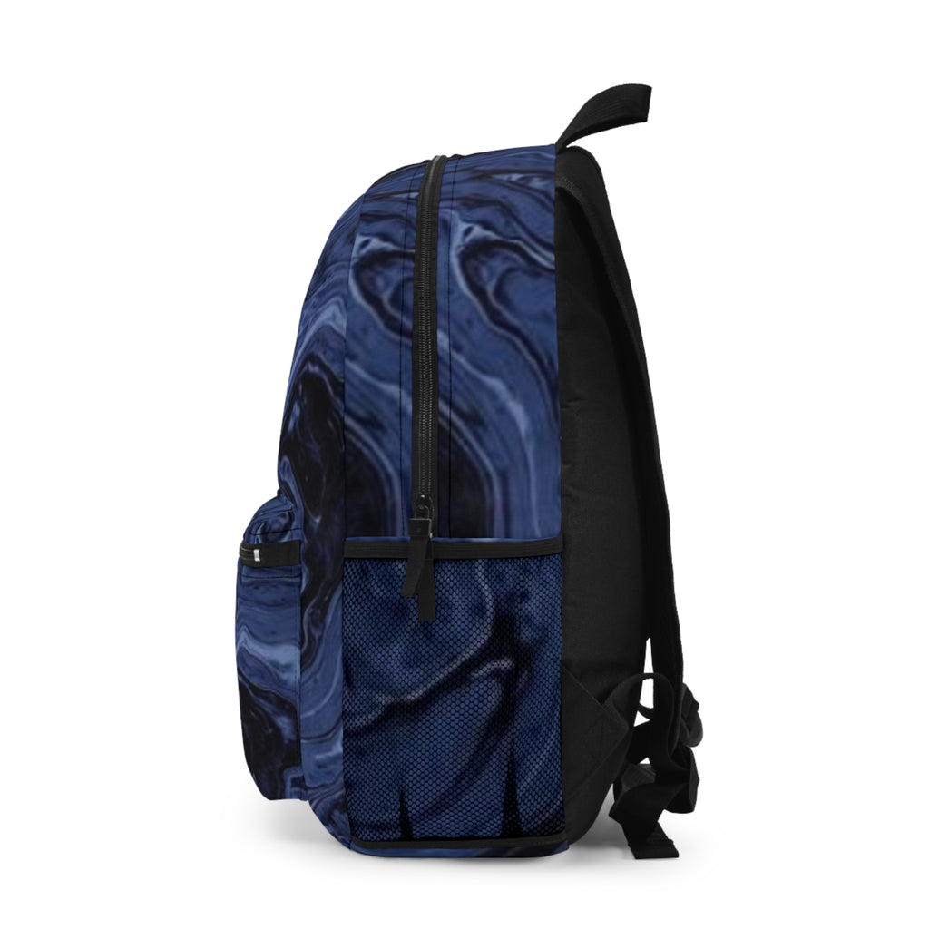 Blue Marble Swirl Backpack — Abstract Fluid Pattern Bookbag