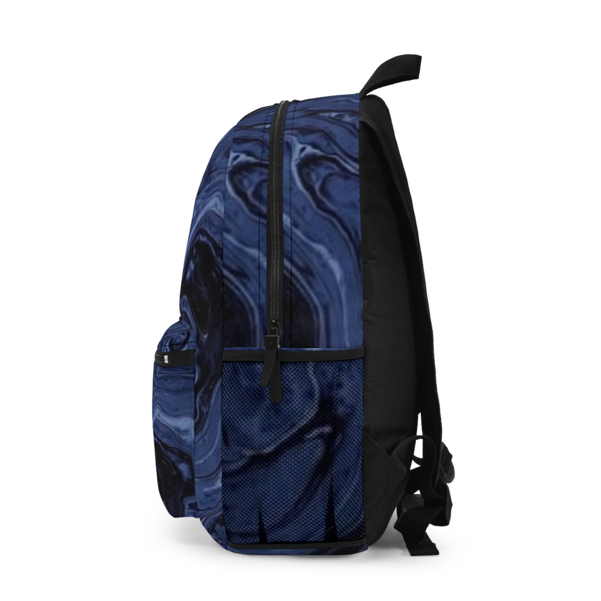 Blue Marble Swirl Backpack — Abstract Fluid Pattern Bookbag