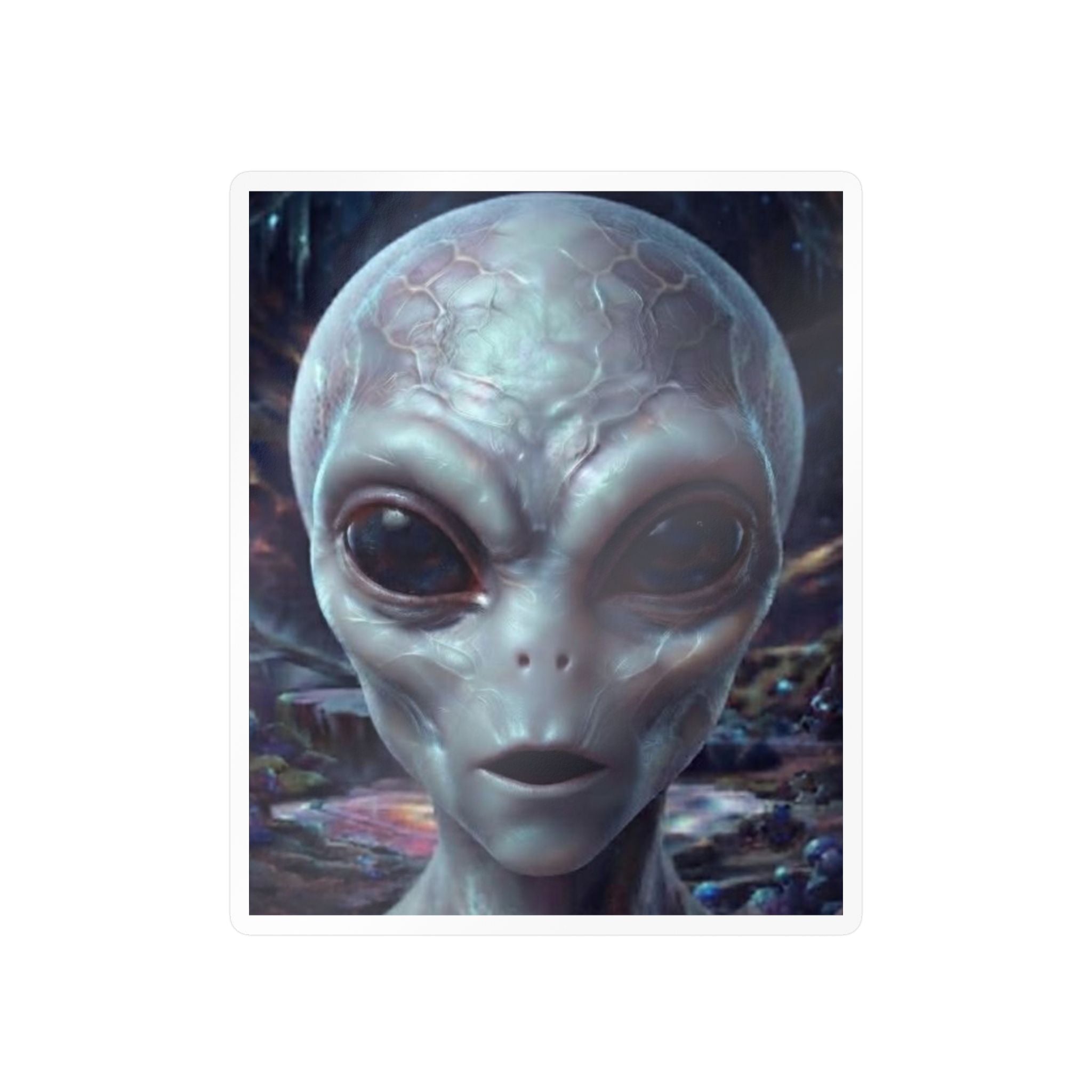 Alien Face Vinyl Decal — Kiss-Cut Extraterrestrial Sticker for Laptops, Windows & Gear