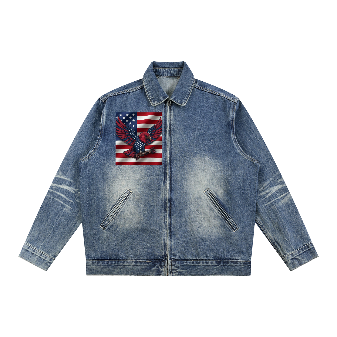 Vintage Wash Zip Up Denim Jacket