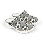 Kids gray EVA foam slip-on soccer clogs with soccer ball print by Printify, perfect for casual wear and active play.